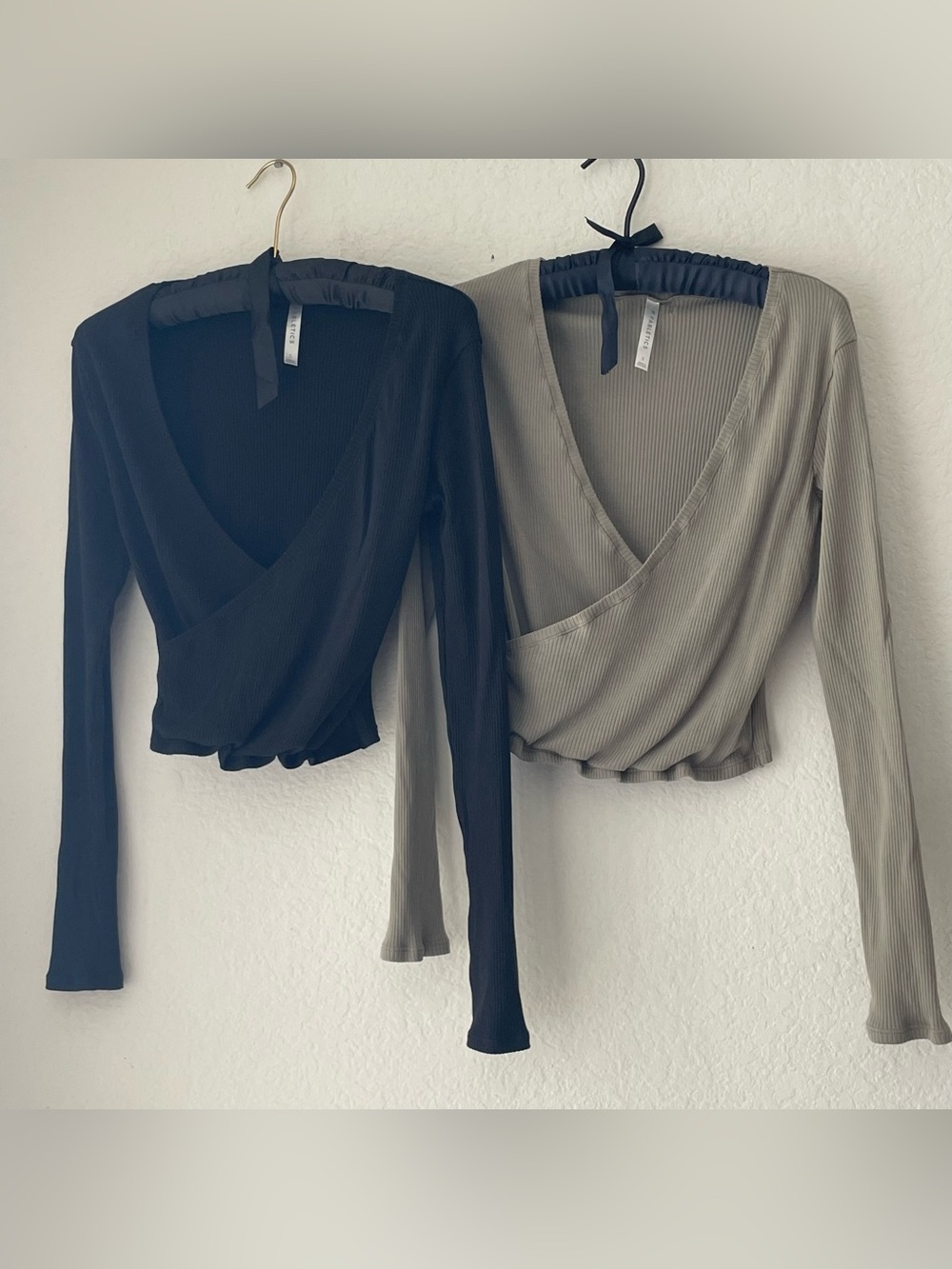 Fabletics Modal Rib V-Neck Wrap Long Sleeve Tops Size S Black Taupe Lot of 2